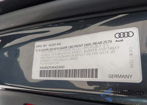 2019 Audi A5 45 Premium z USA, uszkodzony, nr VIN WAUENCF54KA024680